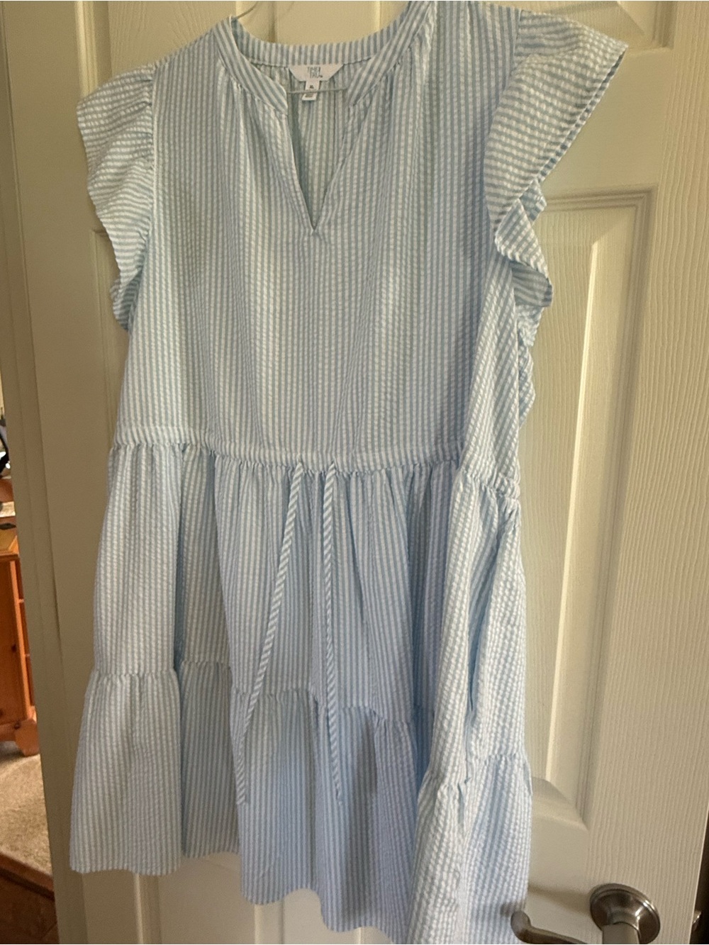 Light Blue Seersucker Flutter-Sleeve women Dress - Brand: Time and Tru